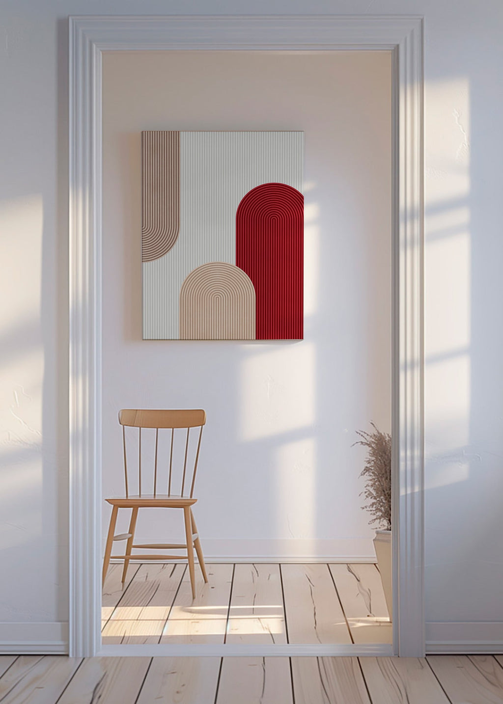 Geometrisk poster med röda och beige bågar – Canvas