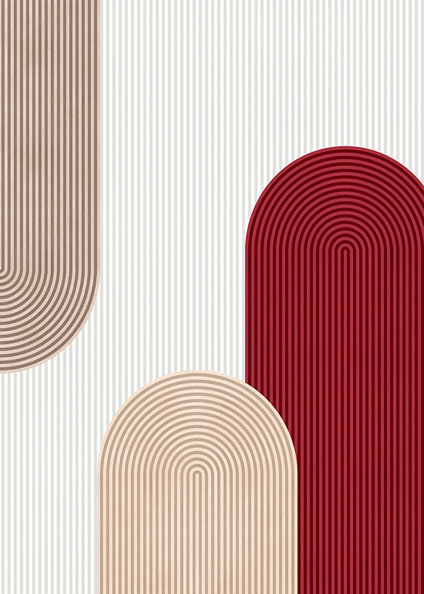 Geometrisk poster med röda och beige bågar