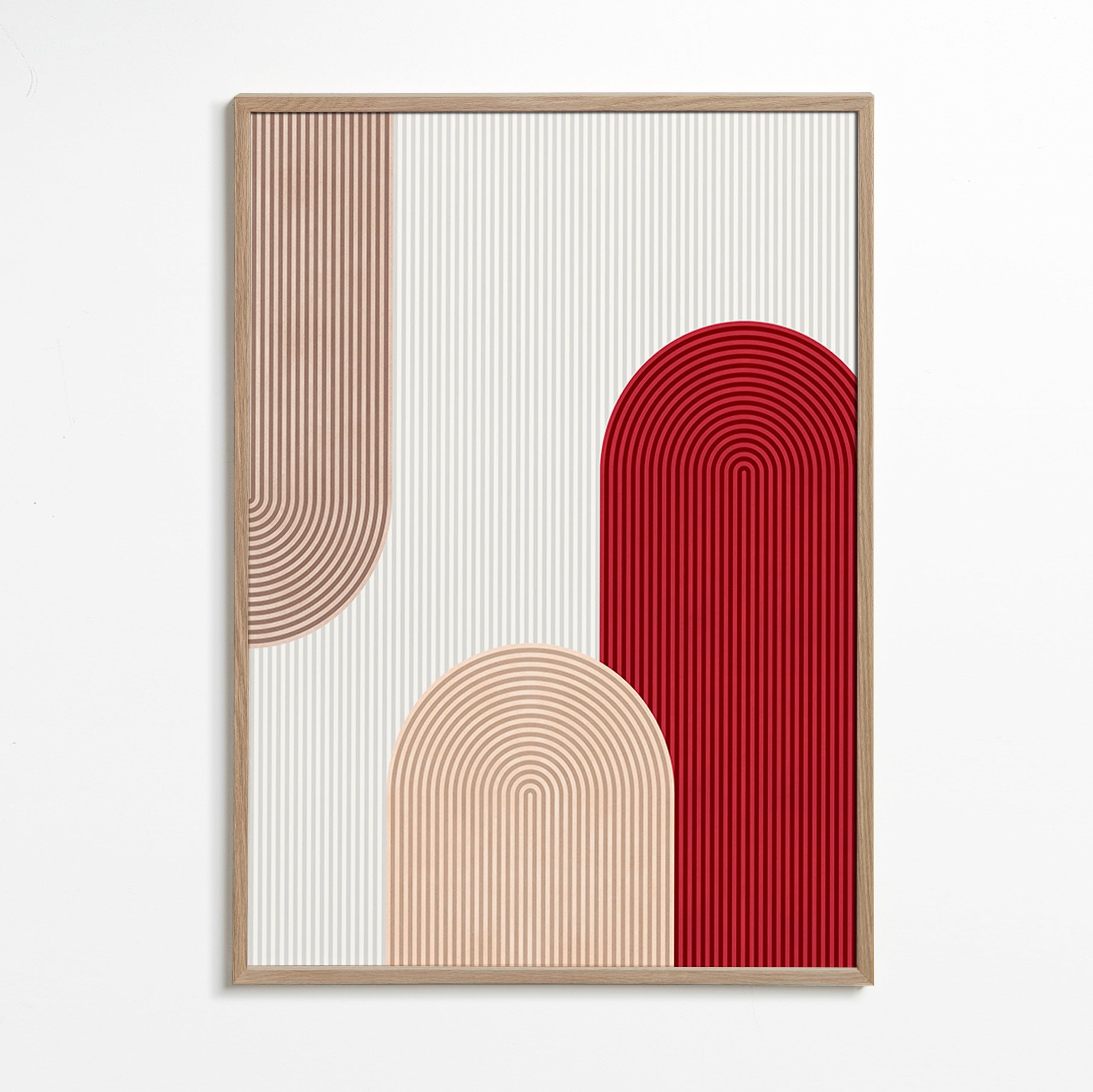 Geometrisk poster med röda och beige bågar – Oak Frame