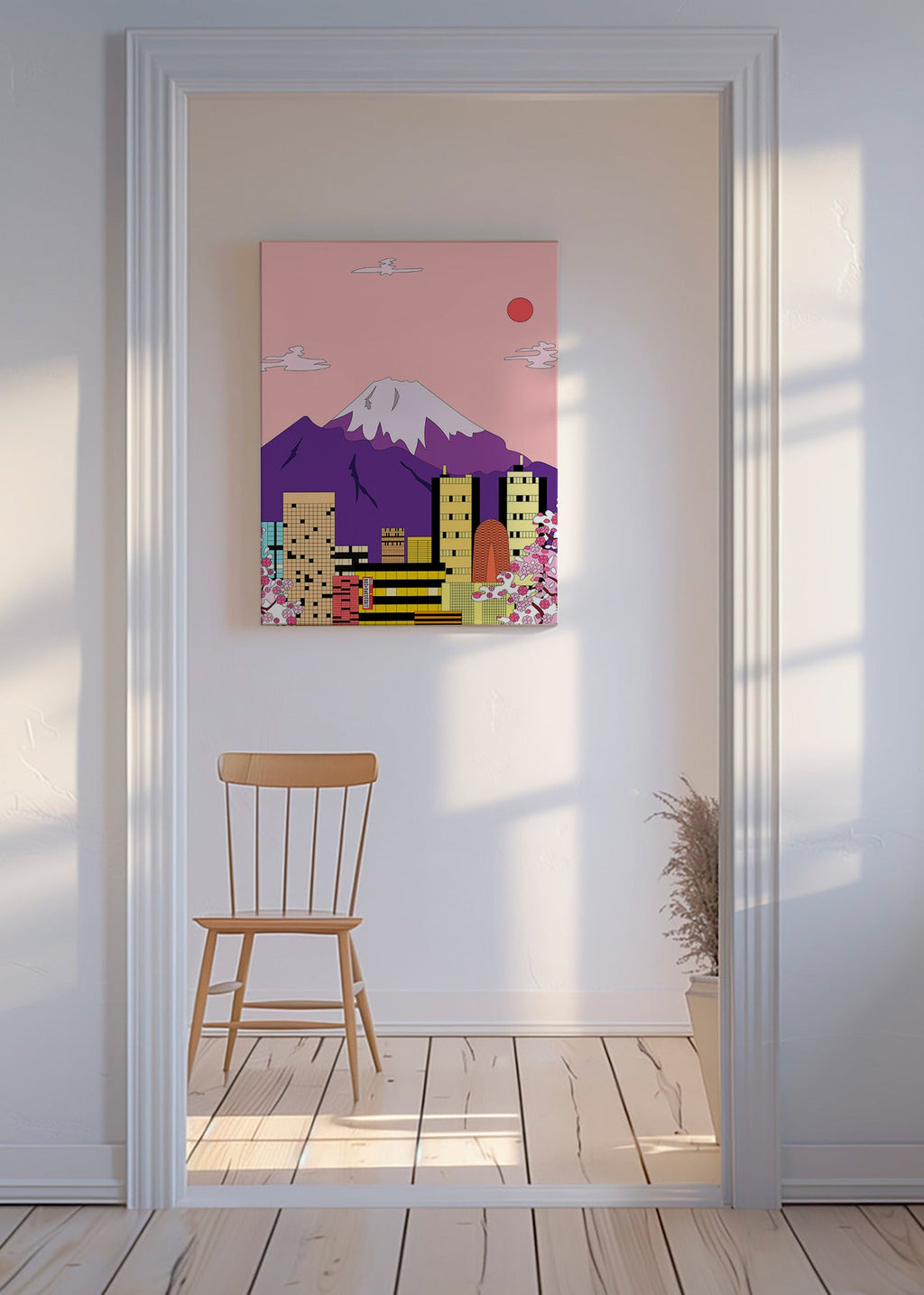 Stadstavla Tokyo med Fuji och körsbärsblom – Canvas