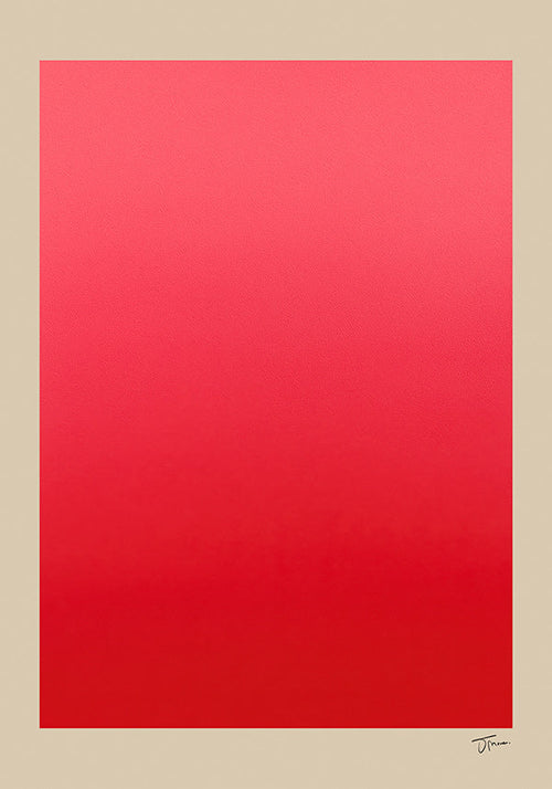 Abstrakt konstverk röd gradient med signatur