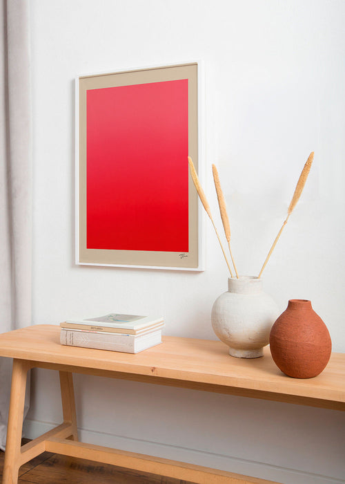 Abstrakt konstverk röd gradient med signatur – Product1