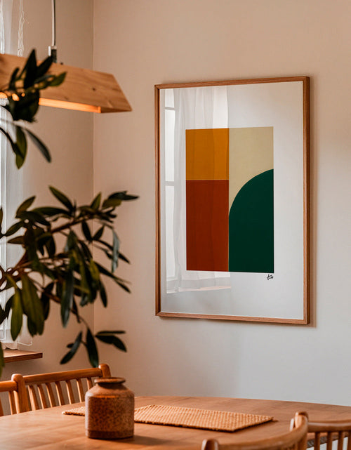 Geometrisk tavla med grön båge och ockra ytor – Product1