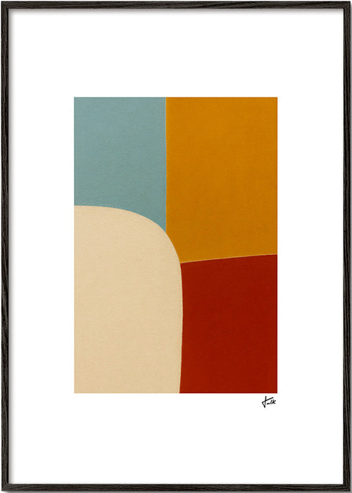 Geometrisk tavla med kurva och ockrafält – Black Frame