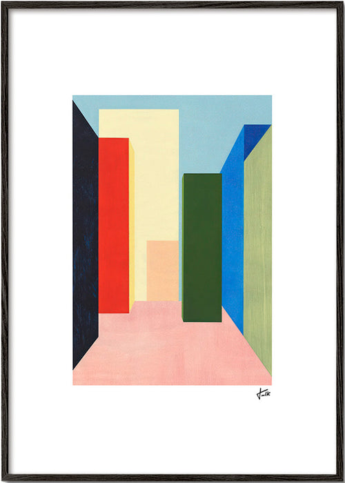 Geometrisk tavla färgblock-korridor – Black Frame