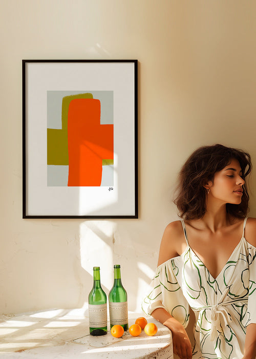 Abstrakt konst i orange och grönt med vertikala former – Product1