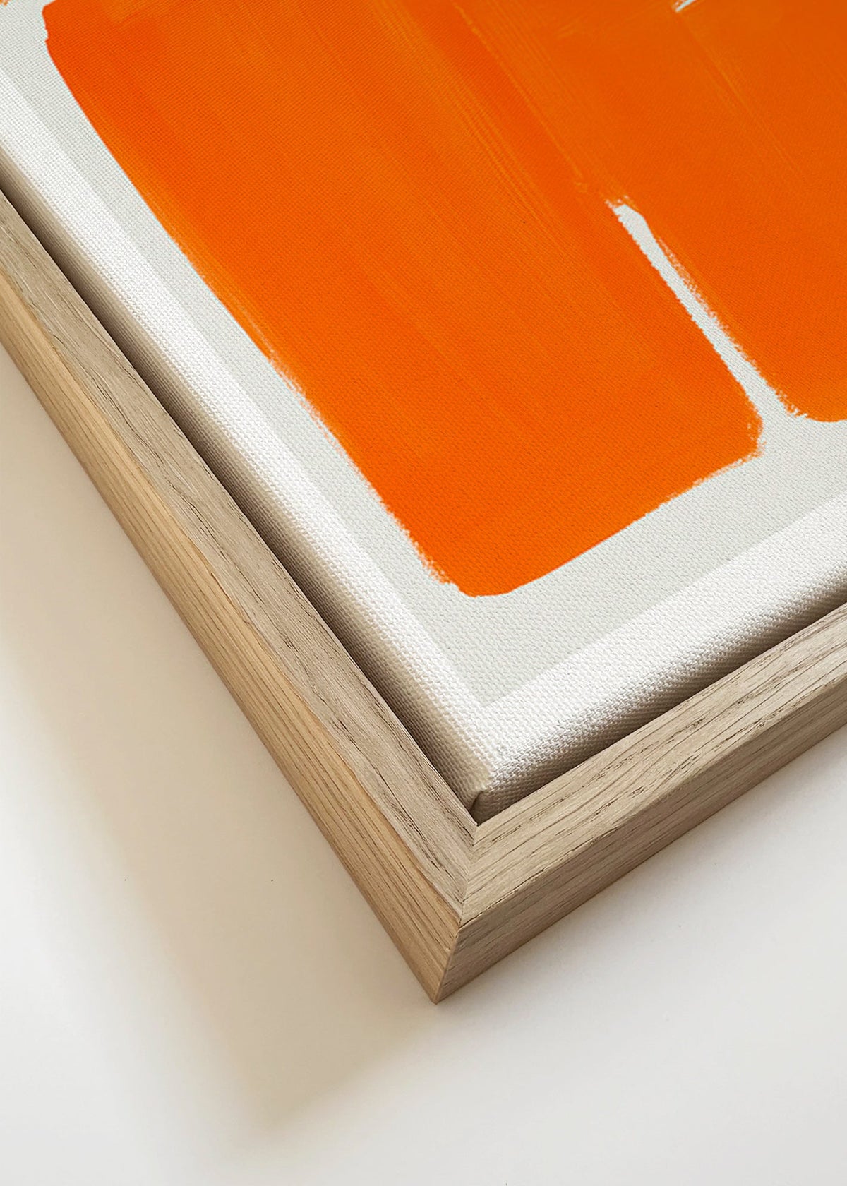 Geometrisk tavla med orange block – Canvas detail