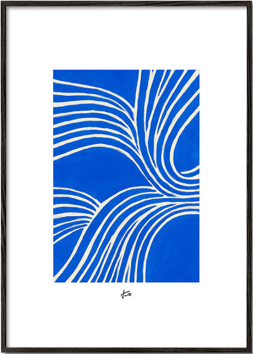 Abstrakt blå konst med flytande linjer – Black Frame