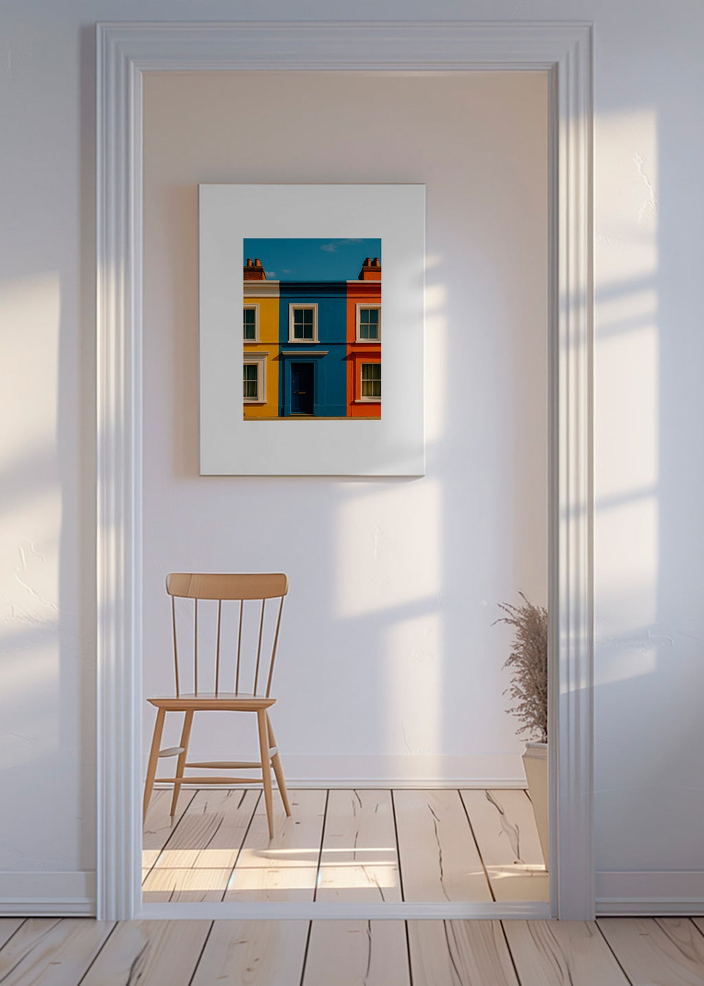 Stadskonst med fasad i tre färger – Canvas