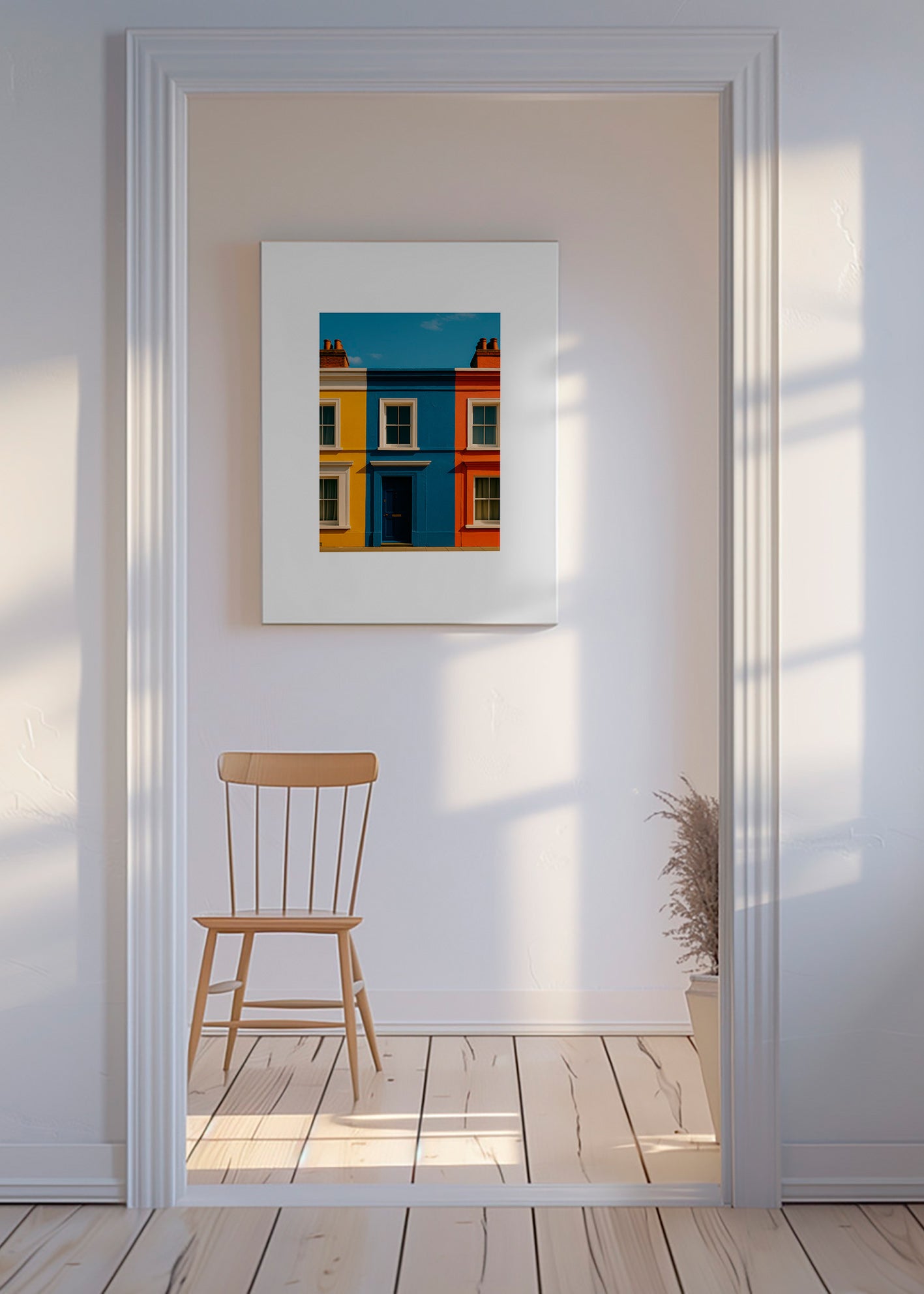 Stadskonst med fasad i tre färger – Canvas