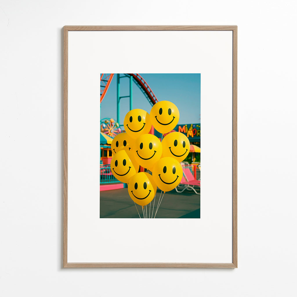 Fotografi av leende ballonger på nöjesfältet – Oak Frame
