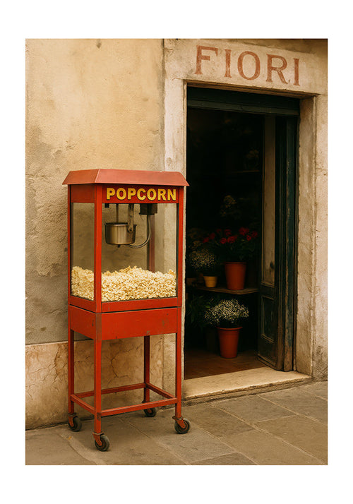 Kökskonst med vintage popcornvagn