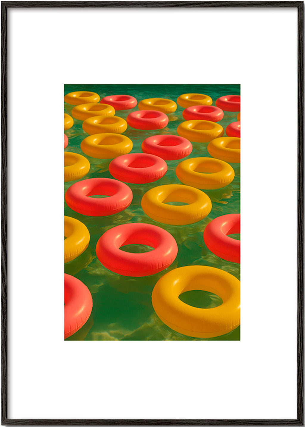 Geometrisk tavla med flytande röda och gula ringar – Black Frame