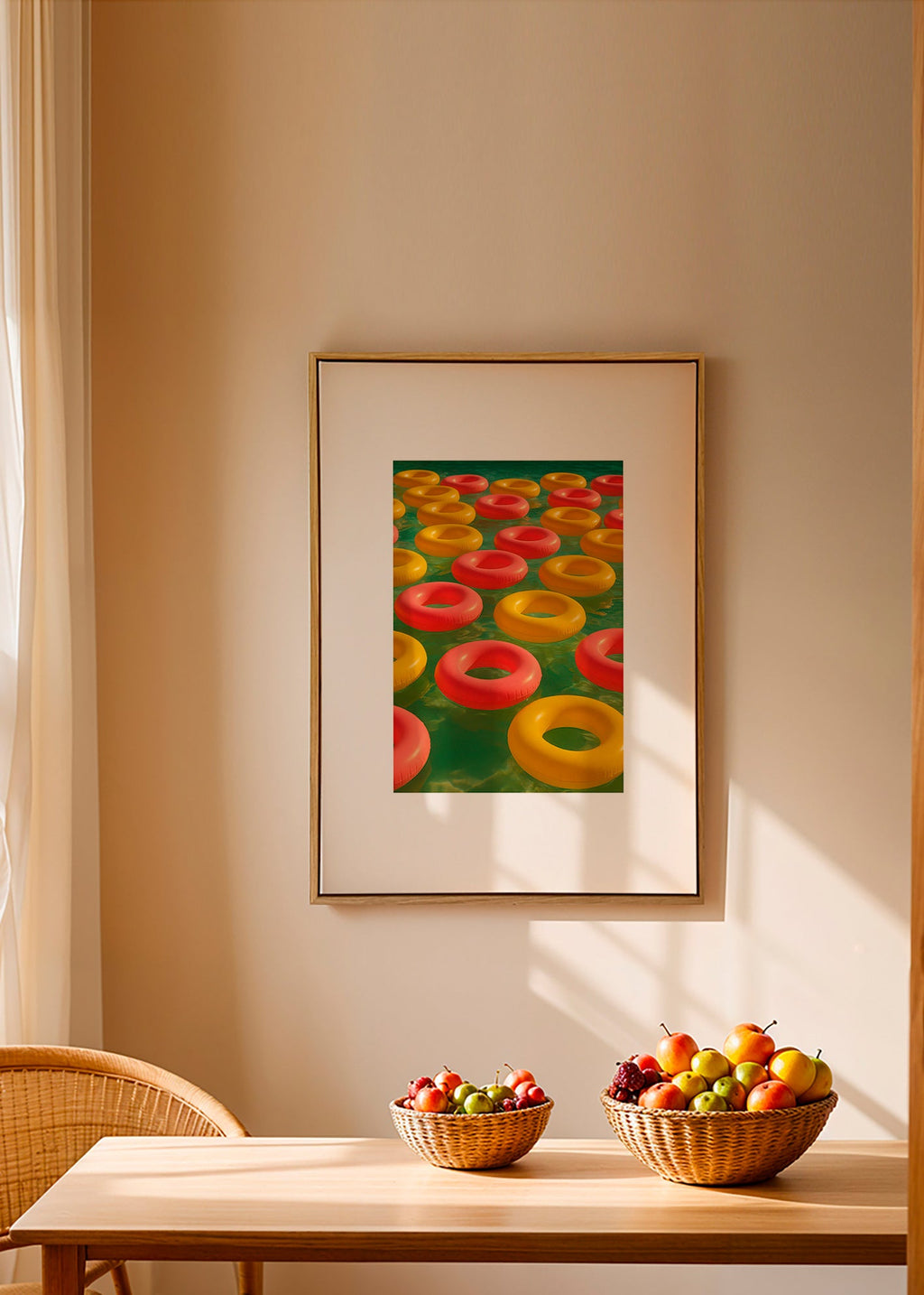 Geometrisk tavla med flytande röda och gula ringar – Canvas1