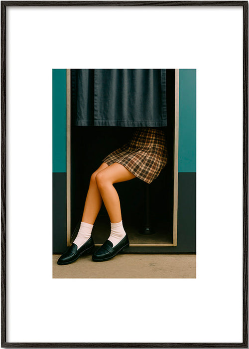 Editorialfotografi av ben i en bås – Black Frame