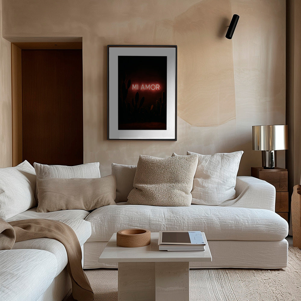Fotografi: neonskylt 'Mi Amor' med kaktusar – Canvas1