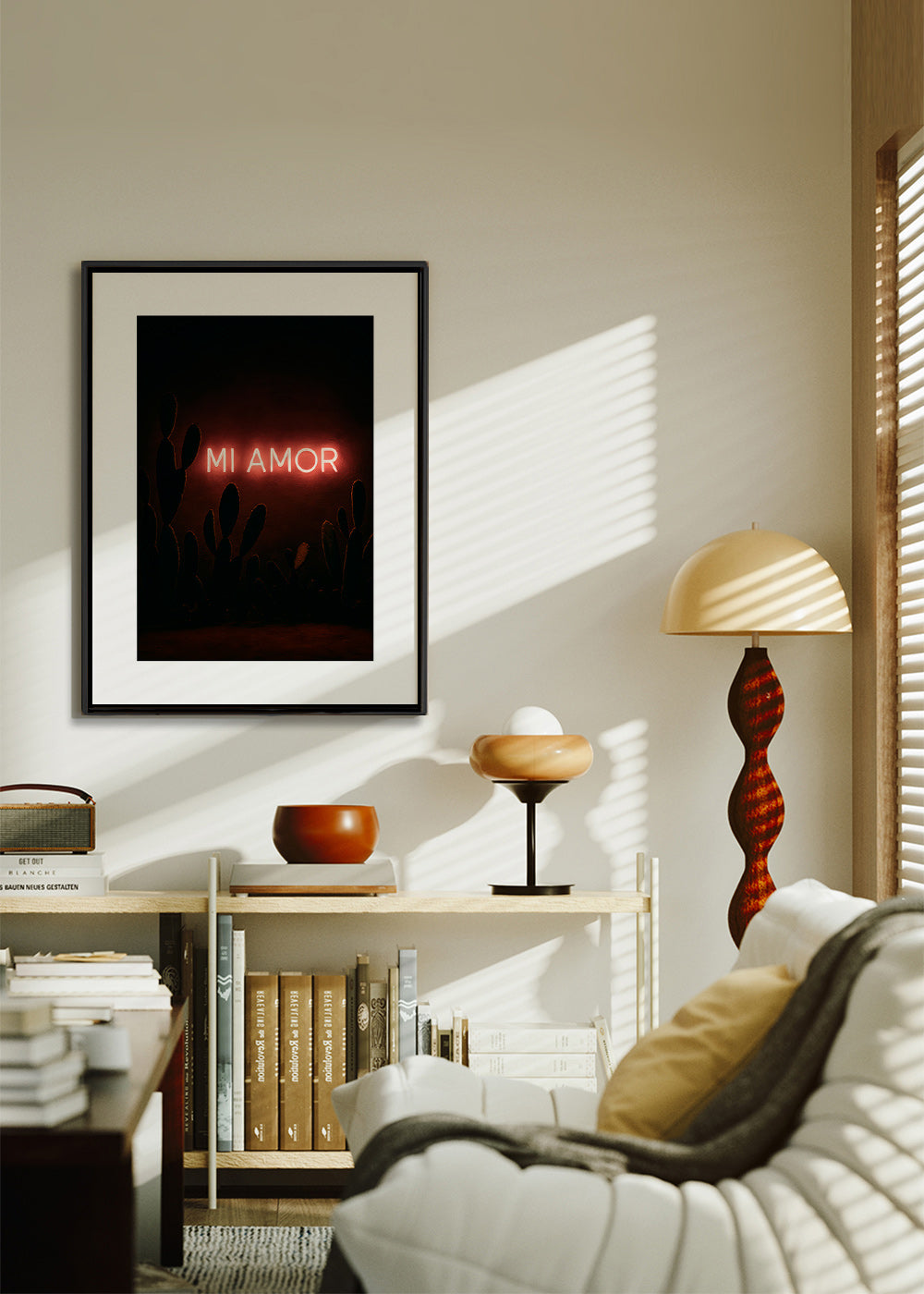 Fotografi: neonskylt 'Mi Amor' med kaktusar – Canvas2