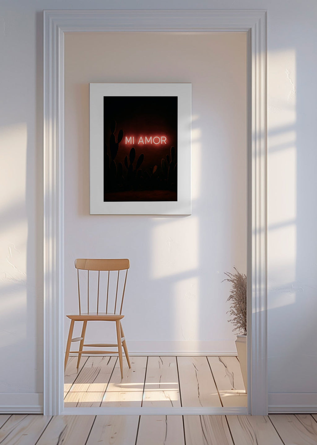 Fotografi: neonskylt 'Mi Amor' med kaktusar – Canvas