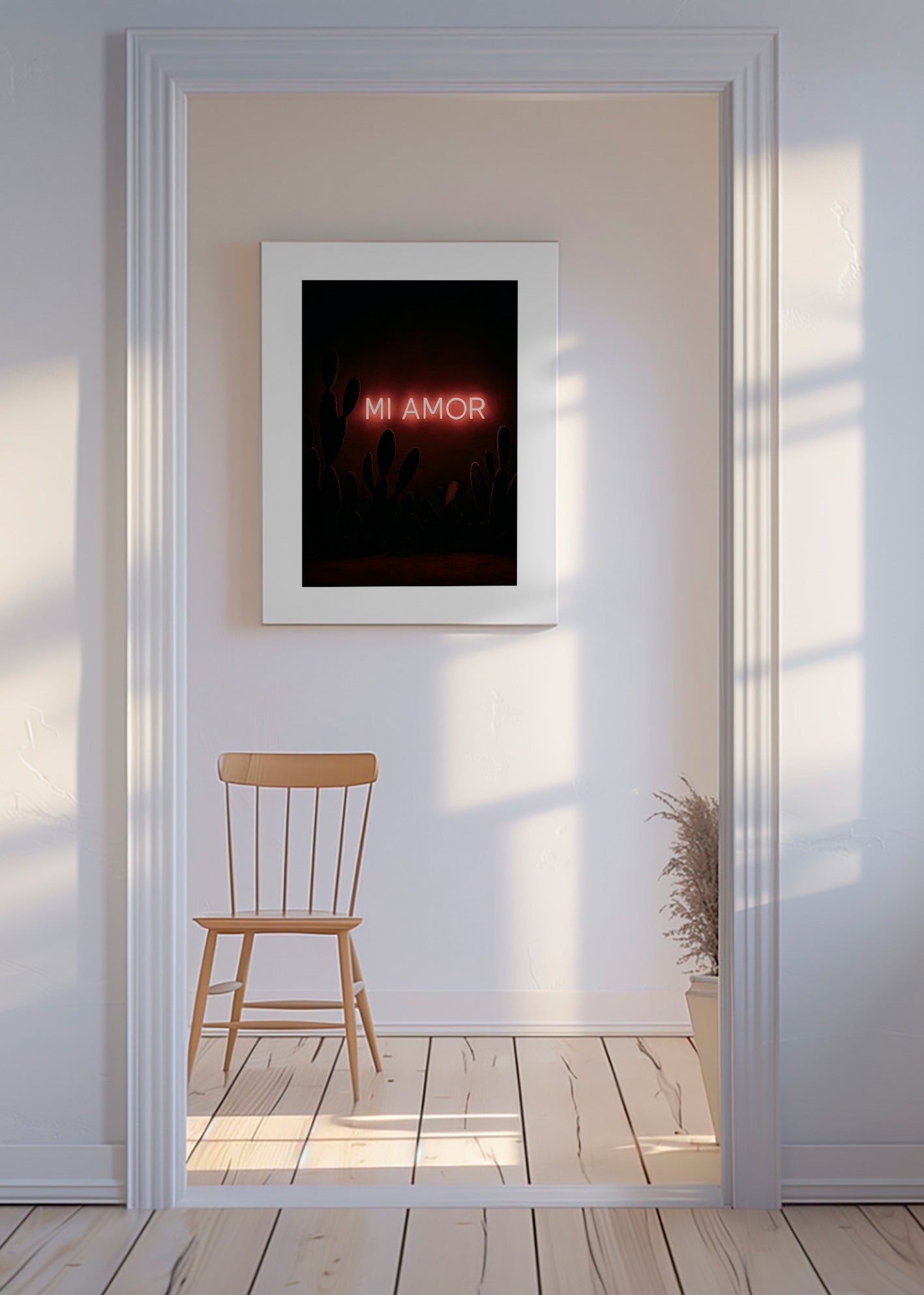 Fotografi: neonskylt 'Mi Amor' med kaktusar – Canvas