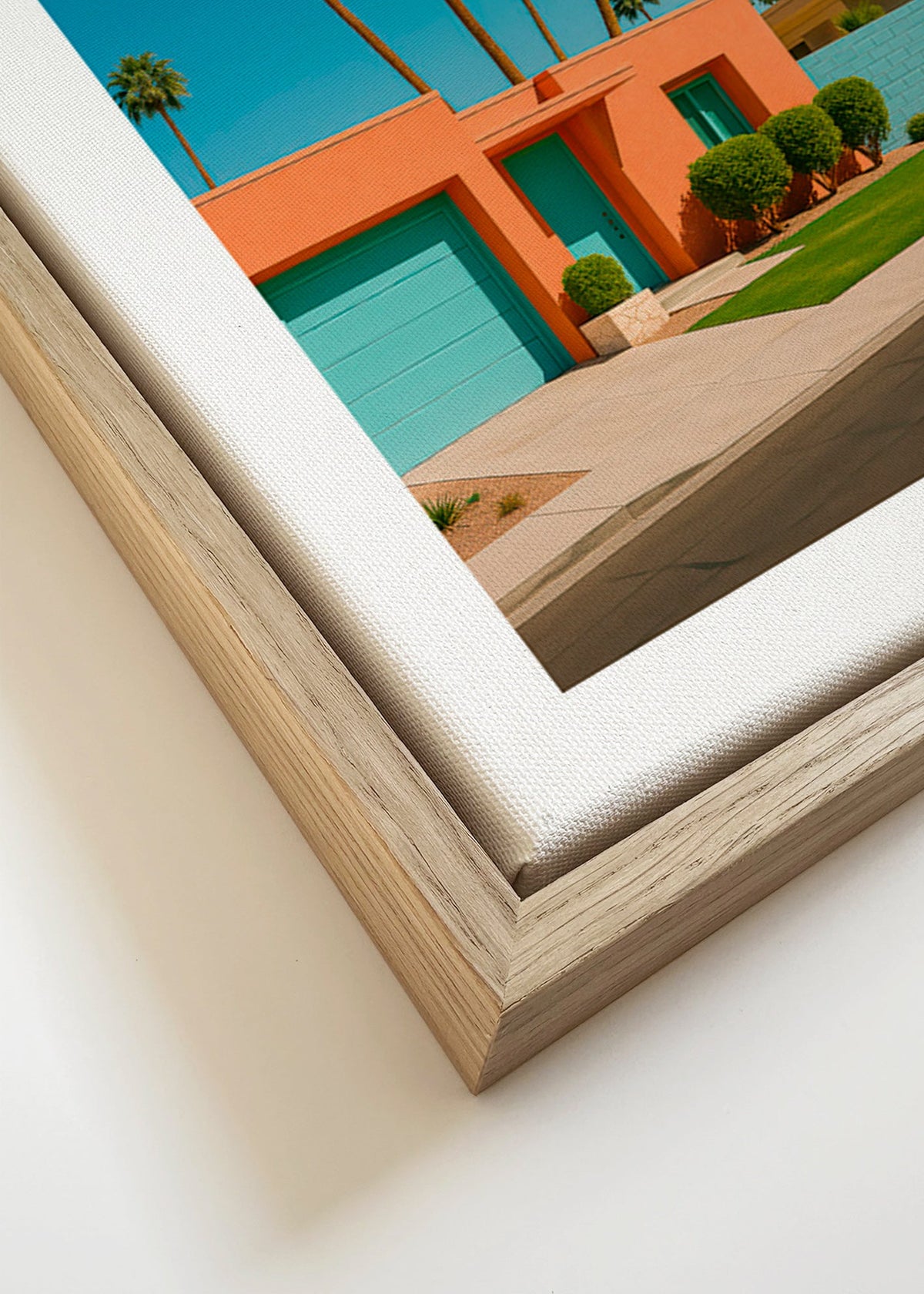 Botanisk poster Palm House med palmer och korallfasad – Canvas detail