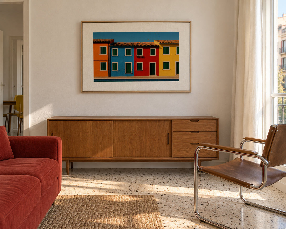 Burano Colors - Framed canvas in an interior