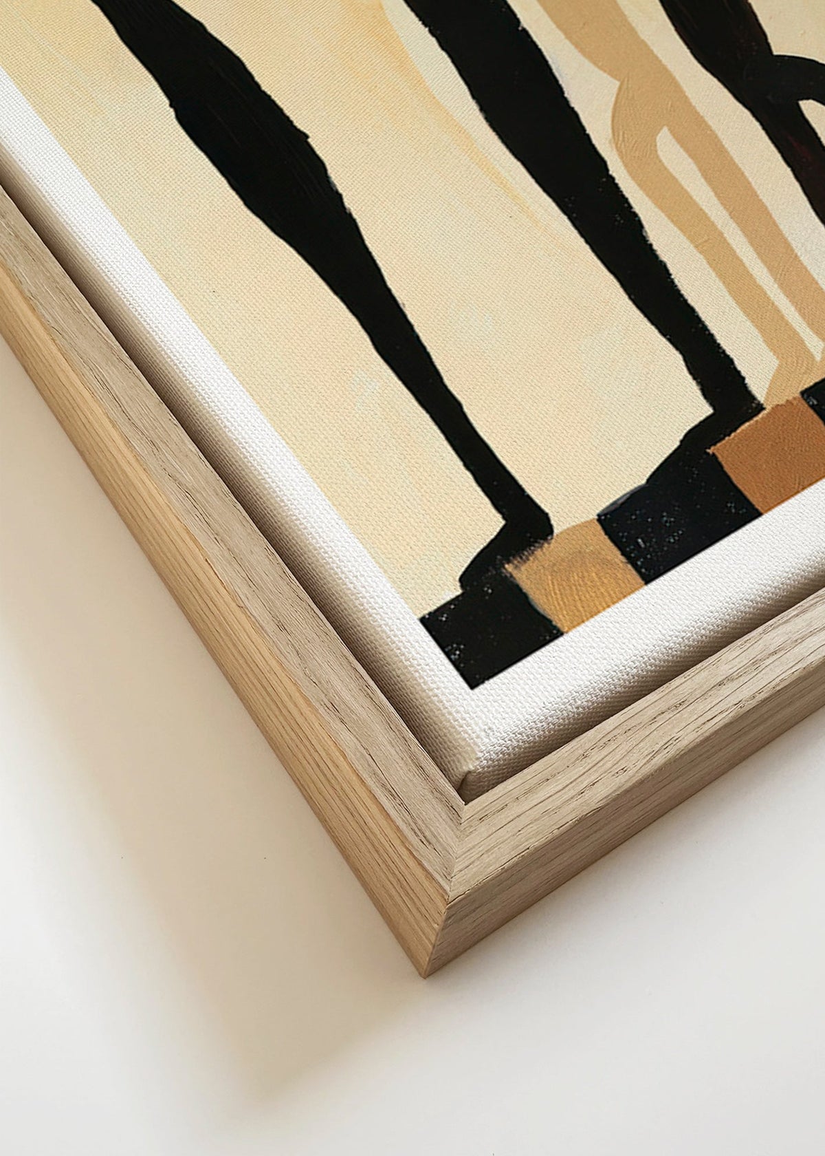 Abstrakt konstverk med förlängda figurer på beige – Canvas detail