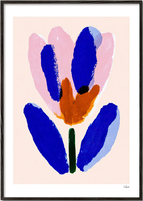 Botanisk poster målad blomma i blått och rosa – Black Frame