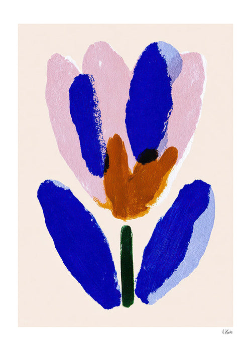 Botanisk poster målad blomma i blått och rosa
