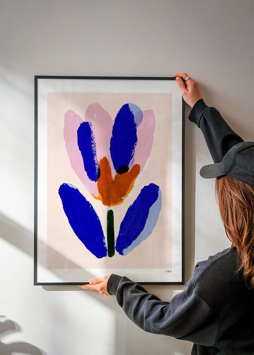 Botanisk poster målad blomma i blått och rosa – Product1