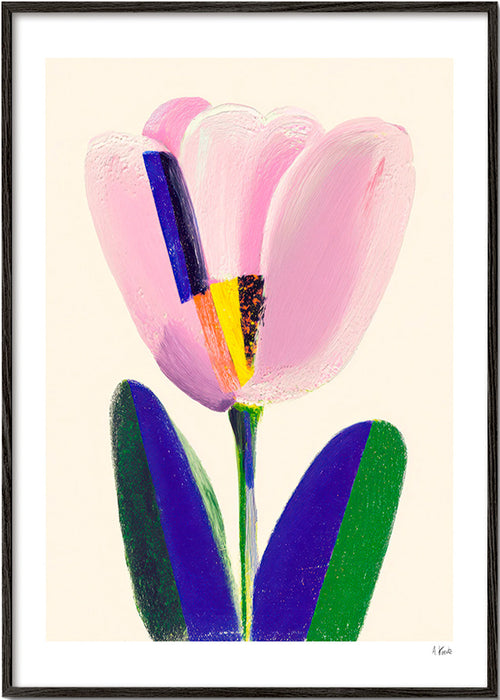 Botanisk print rosa tulpan – Black Frame