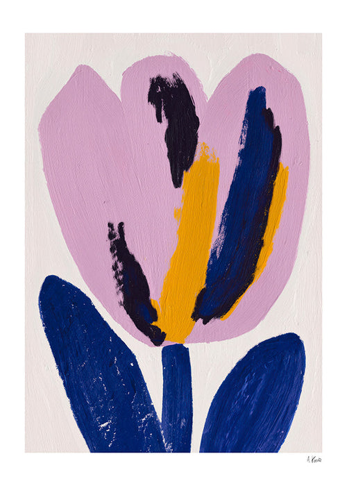 Botanisk poster rosa blomma med blå penseldrag