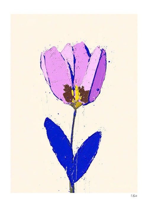 Botanisk poster med violett blomma och blått blad