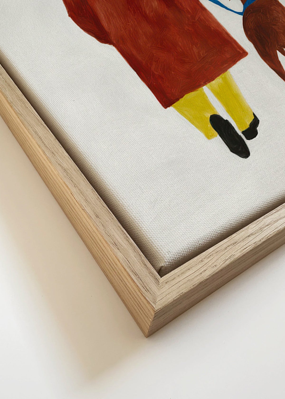 Illustration av promenad med hund och gul hatt – Canvas detail