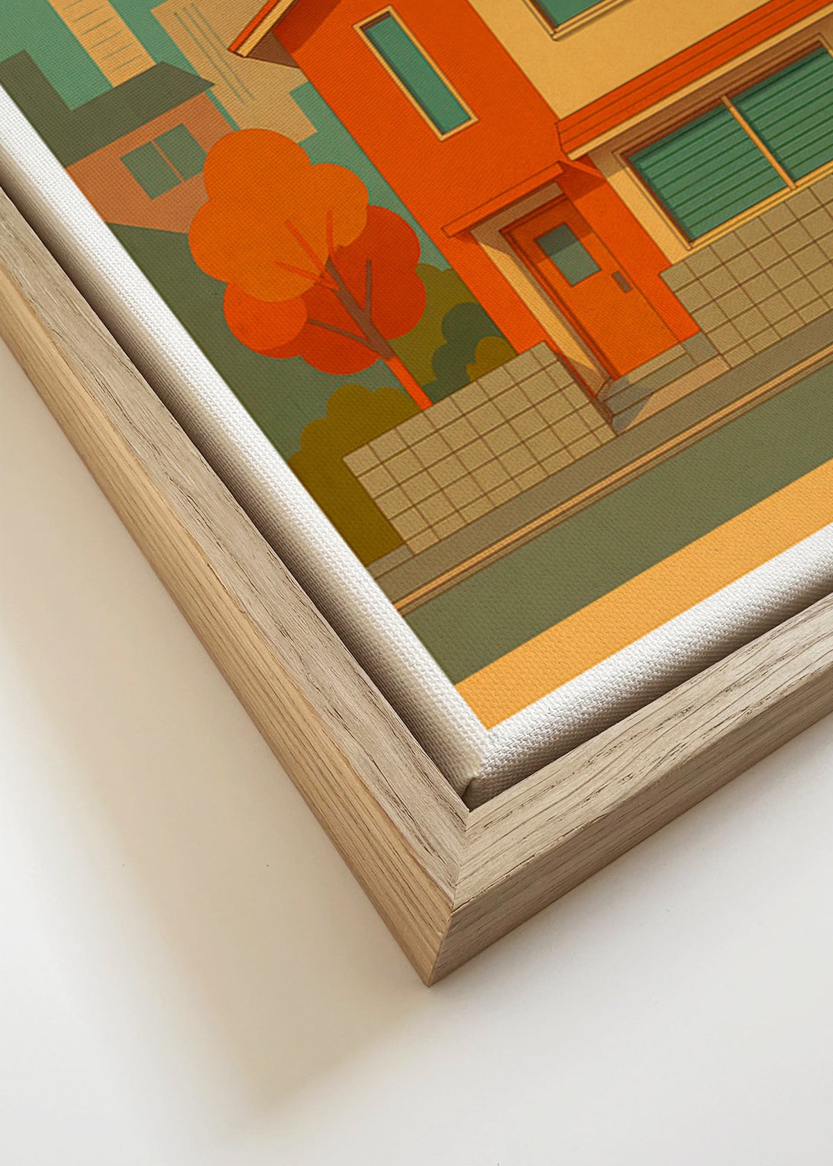 Kökskonst: japanskt hus illustrerat i retropalett – Canvas detail