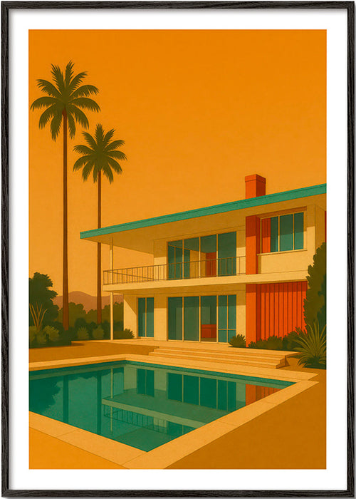 Kökskonst modern villa med pool i gyllene timmen – Black Frame