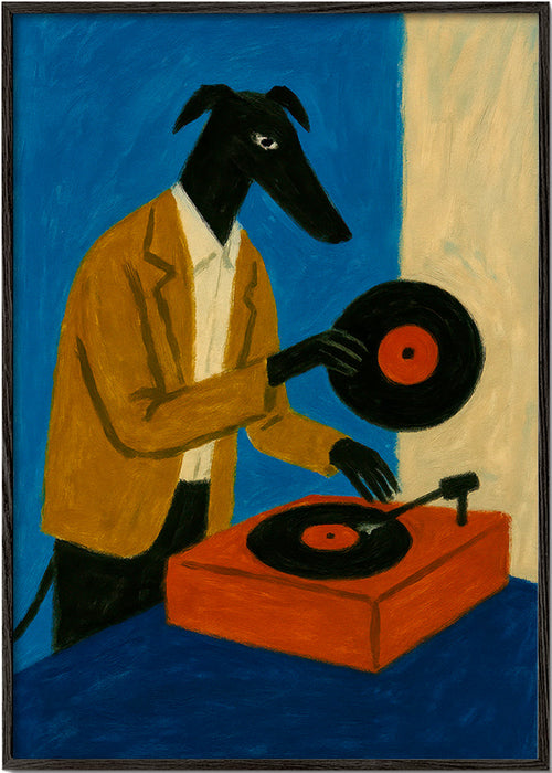 DJ-hund illustration med vinyl – Black Frame
