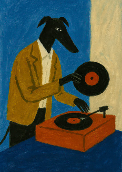 DJ-hund illustration med vinyl