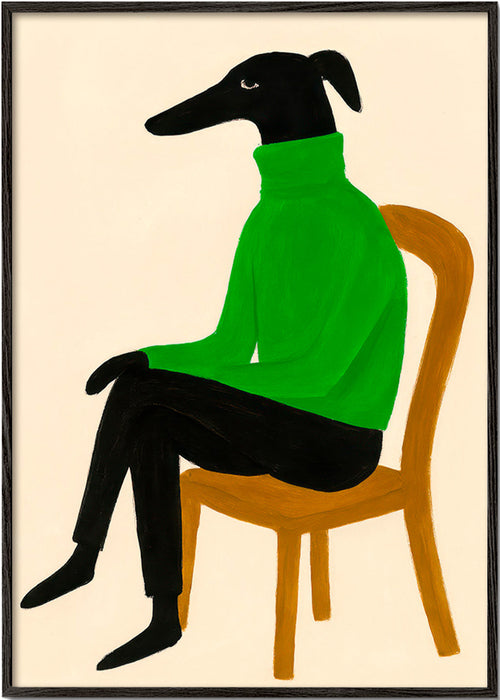 Hundillustration med grön polotröja – Black Frame