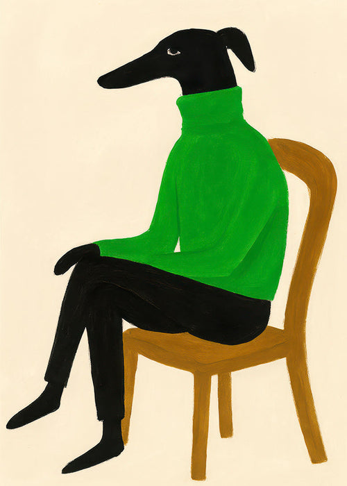 Hundillustration med grön polotröja