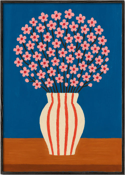 Botanisk poster: vas med rosa blommor – Black Frame