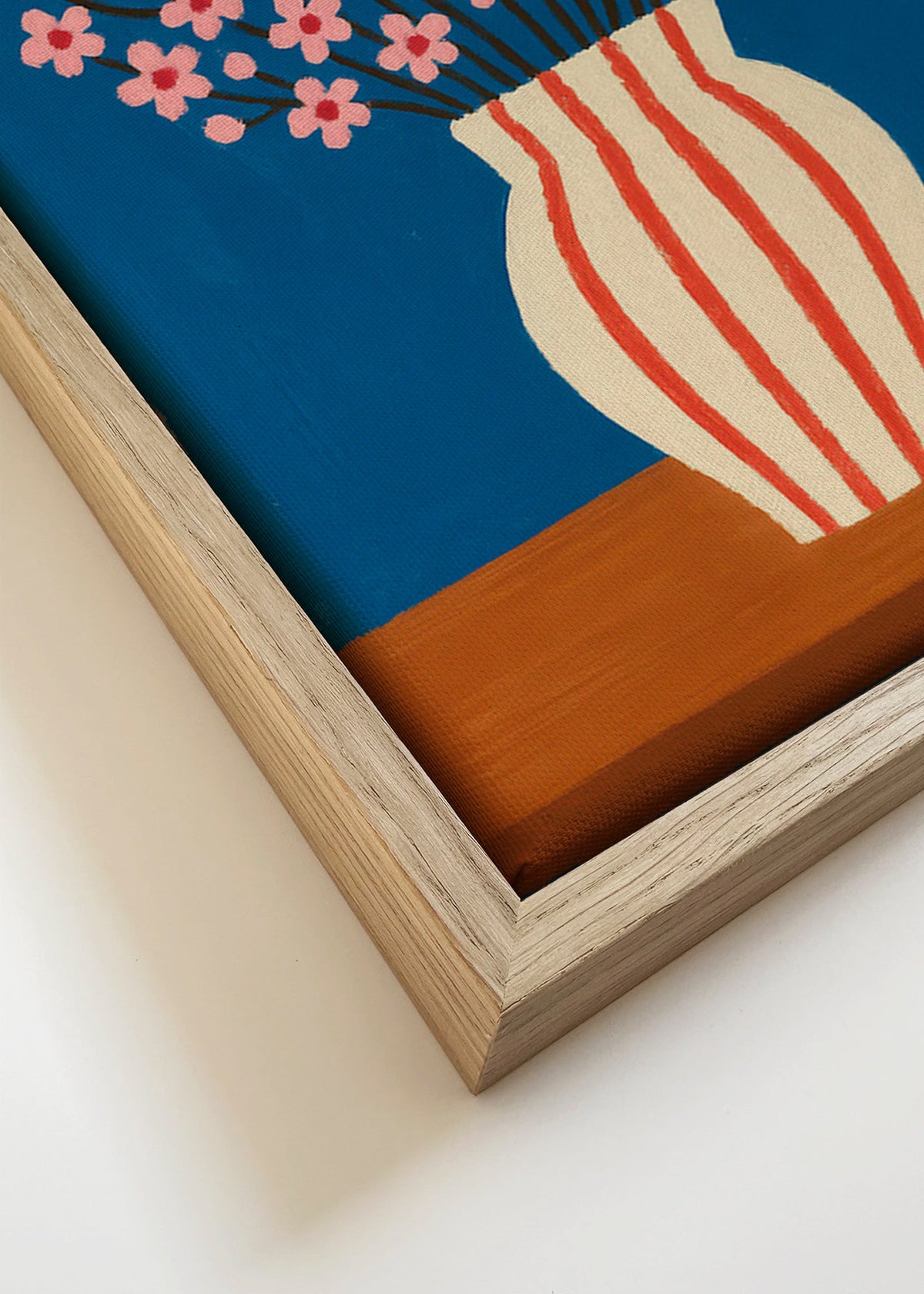 Botanisk poster: vas med rosa blommor – Canvas detail