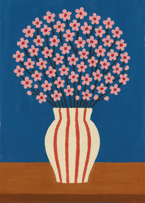 Botanisk poster: vas med rosa blommor