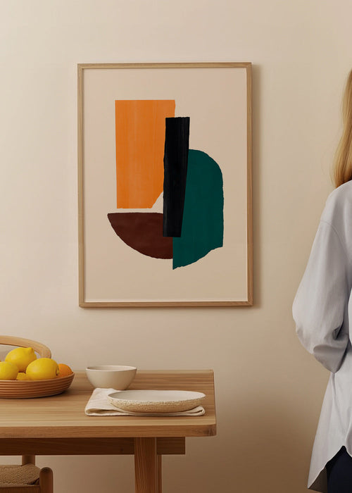 Abstrakt konstverk med ockra och gröna former – Product1