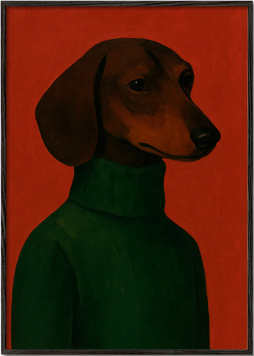 Hundporträtt med grön tröja – Black Frame