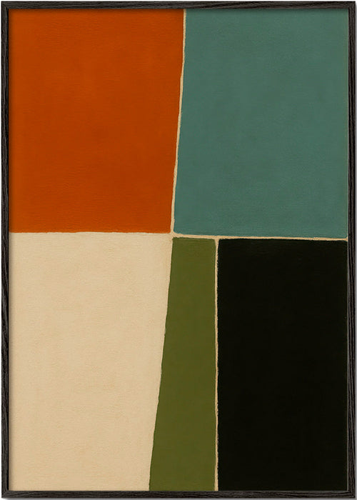 Geometrisk tavla med jordiga och marina block – Black Frame