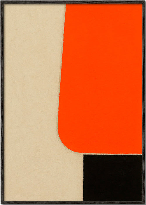 Geometrisk tavla med orange block och svart botten – Black Frame