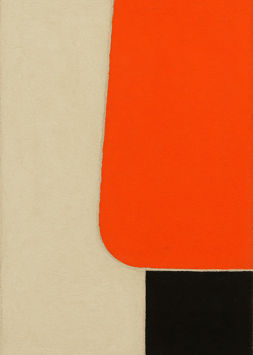 Geometrisk tavla med orange block och svart botten