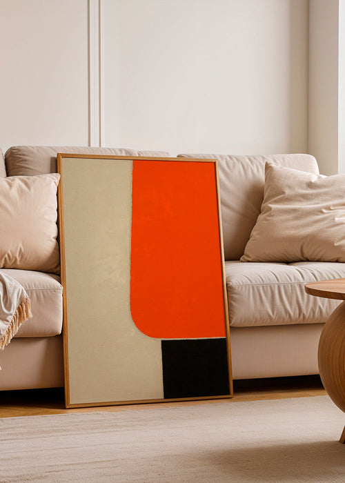 Geometrisk tavla med orange block och svart botten – Product1