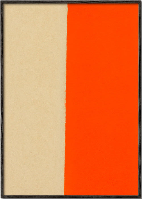 Minimalistisk tavla med vertikal orange remsa – Black Frame