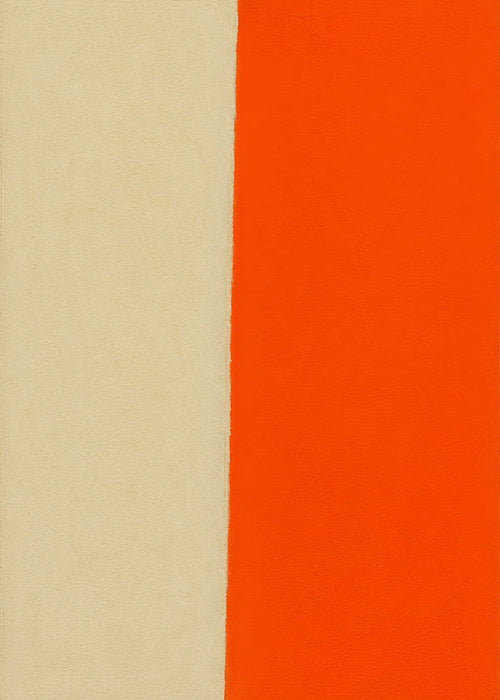 Minimalistisk tavla med vertikal orange remsa